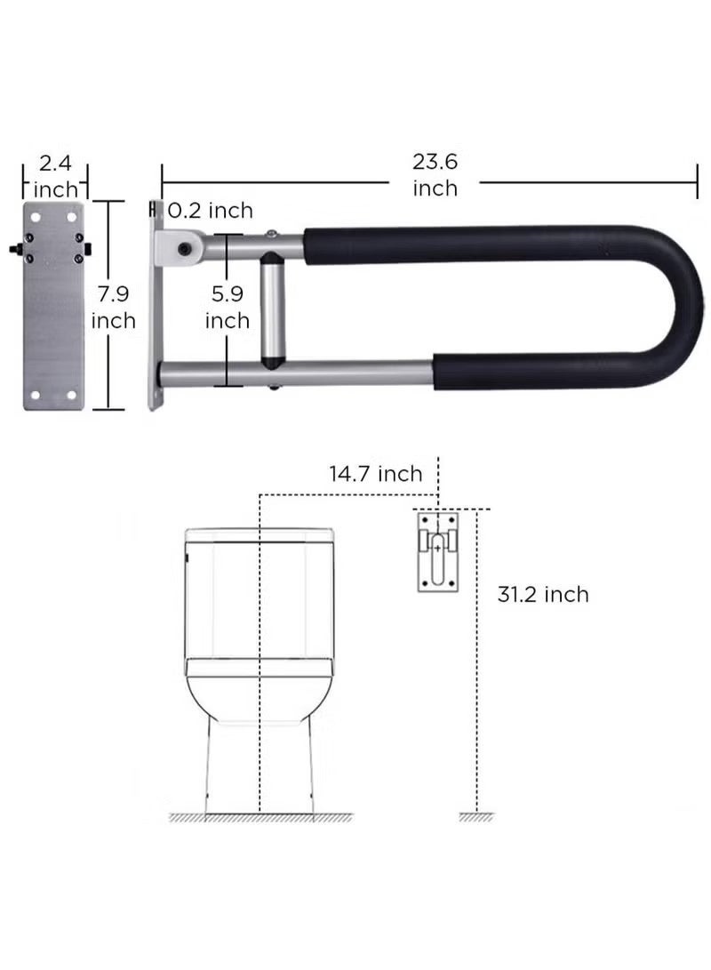 Beauenty Handicap Grab Bars Rails 23.6 Inch Toilet Handrails Bathroom Safety Bar Hand Support Rail Handicapped Handrail Accessories for Seniors Elderly Disabled Mounted Bath Grips - Image 4
