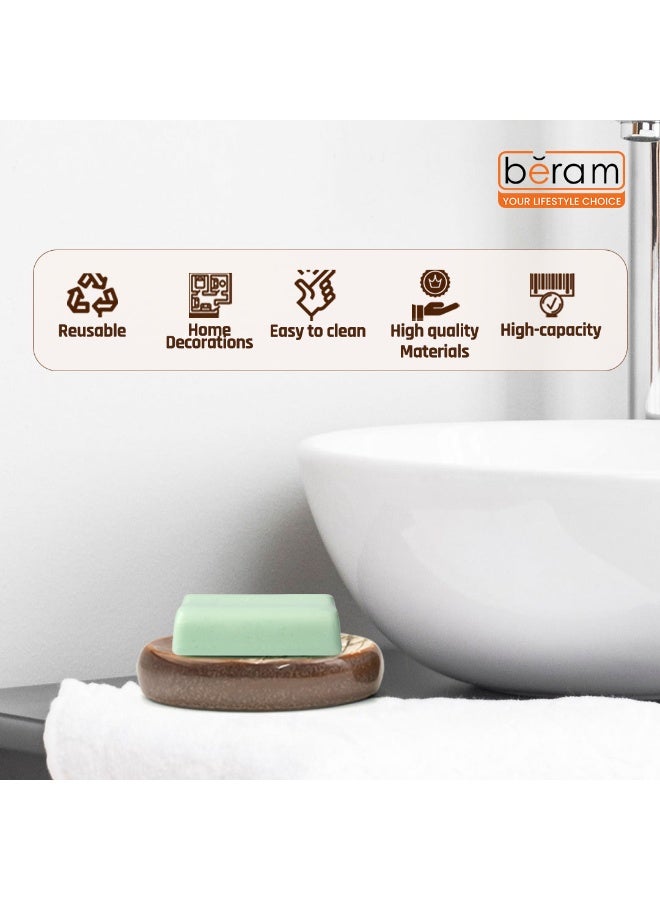 بيرام مجموعة أكسسوارات حمام سيراميك بالتنقيط البني والرمادي من برام 4 قطع بتشطيب ملمس مع موزع صابون وحامل فرشاة أسنان وكوب وصحن صابون بمظهر فني يدوي الصنع (حامل صابون) - Image 2