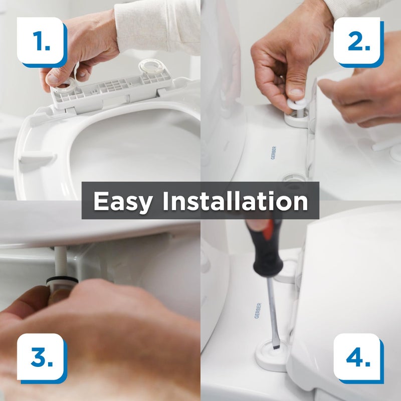 Gerber Round Front Toilet Seat with Cover, Soft Close, No Slam, Quick & Easy Install, Heavy-Duty Plastic, Durable & Fade-Resistant, White GC550129 - Image 5