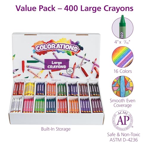 Colorations Large Crayon Classroom Pack, 400 Count, 16 Colors, Non-Toxic, Kids School Supplies - Bulk Jumbo Crayons for Toddlers, Arts and Crafts - Image 2