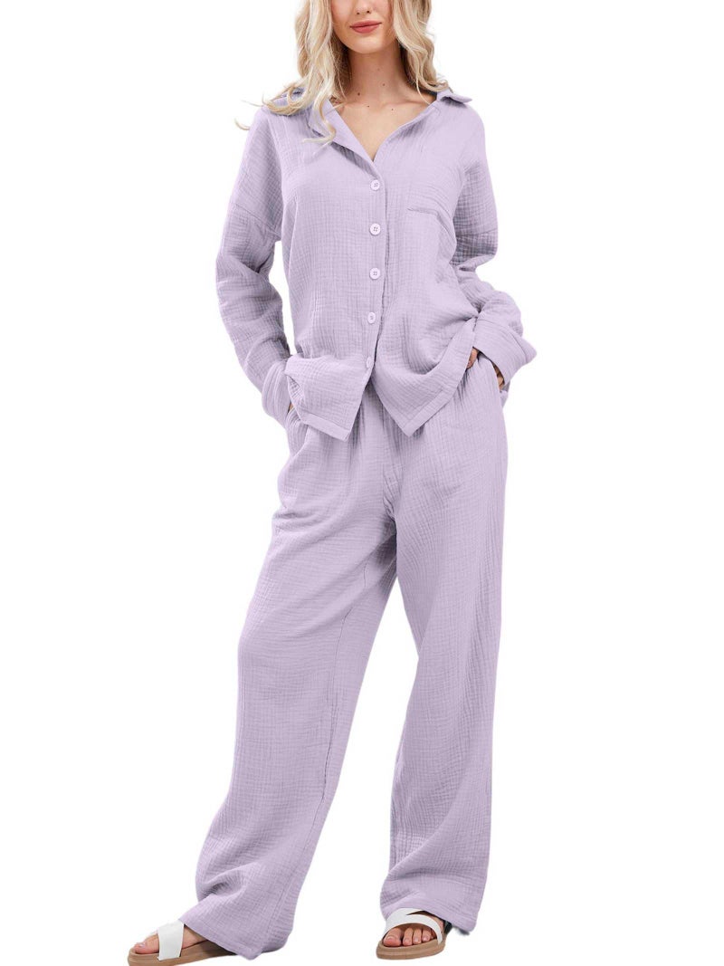 codcm Womens Pajama Sets Cotton Pj Set Cute Heart Print Long Sleeve Button Shirt With Pants(Purple,X-Large) - Image 1