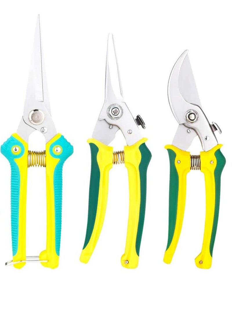 KASTWAVE Pruning Shears, 3 Pack Ergonomic Garden Secateurs Set - Gardening Scissors with Stainless Steel Blade, Locking Mechanism for Branches, Flowers, Rose, Fruit, Plants, - Image 1