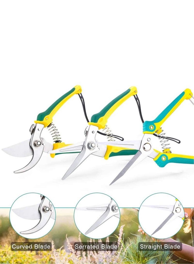 KASTWAVE Pruning Shears, 3 Pack Ergonomic Garden Secateurs Set - Gardening Scissors with Stainless Steel Blade, Locking Mechanism for Branches, Flowers, Rose, Fruit, Plants, - Image 4