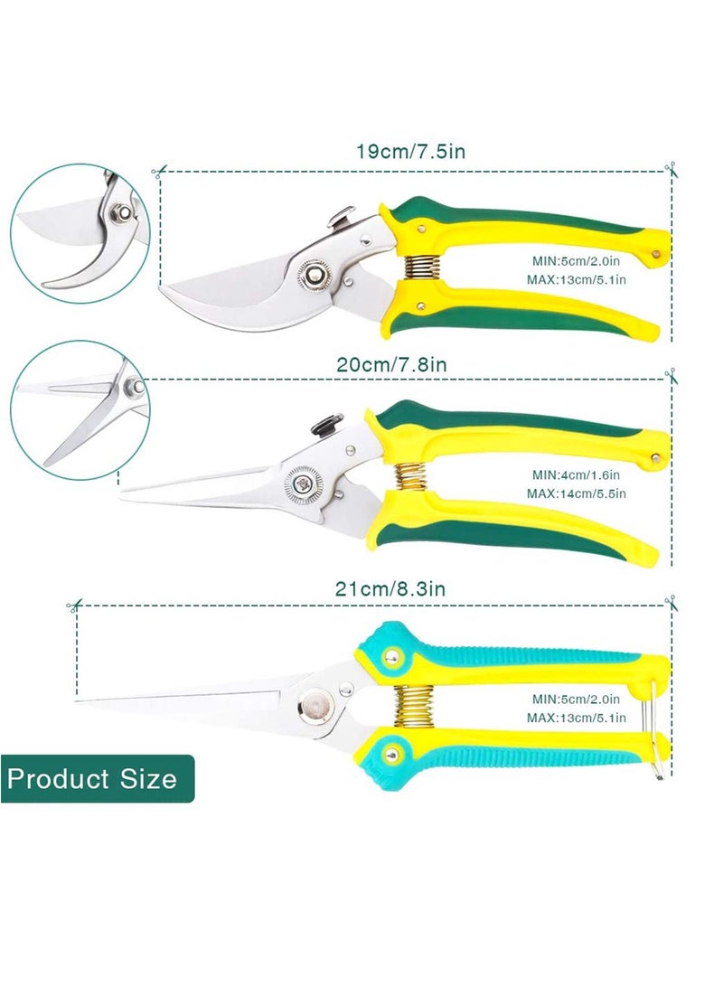 KASTWAVE Pruning Shears, 3 Pack Ergonomic Garden Secateurs Set - Gardening Scissors with Stainless Steel Blade, Locking Mechanism for Branches, Flowers, Rose, Fruit, Plants, - Image 2