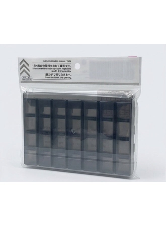 DAISO 7-Day Pill Case - Grey & Black Weekly Medication Organizer with 28 Compartments - Image 2