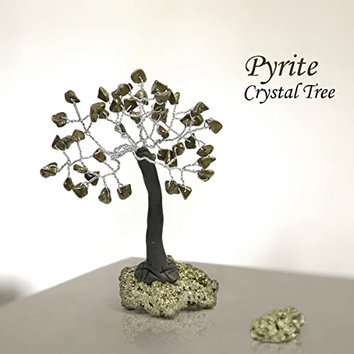 Crystu Natural Pyrite Tree, Pyrite Crystal Tree, Pyrite Stone Tree, Pyrite Chips Tree With Pyrite Raw, Golden Pyrite Crystal Tree, Original Pyrite Stone Tree For Money Showpiece, 9 cm - Image 1