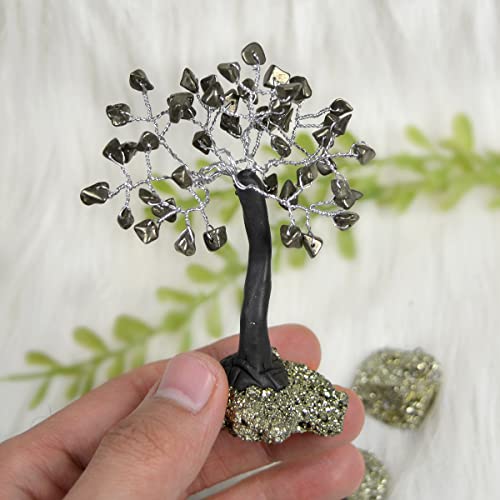 Crystu Natural Pyrite Tree, Pyrite Crystal Tree, Pyrite Stone Tree, Pyrite Chips Tree With Pyrite Raw, Golden Pyrite Crystal Tree, Original Pyrite Stone Tree For Money Showpiece, 9 cm - Image 2
