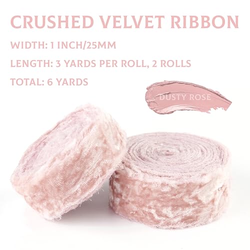 MAYREEL 1 Inch Dusty Rose Crushed Velvet Ribbon Pink Frayed Edge Hand Torn Fringe Ribbon for Valentine's Day Bridal Bouquets Invitations Vow Books Gift Baskets Hair Bows 6 Yards - Image 2