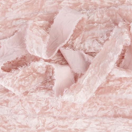 MAYREEL 1 Inch Dusty Rose Crushed Velvet Ribbon Pink Frayed Edge Hand Torn Fringe Ribbon for Valentine's Day Bridal Bouquets Invitations Vow Books Gift Baskets Hair Bows 6 Yards - Image 3
