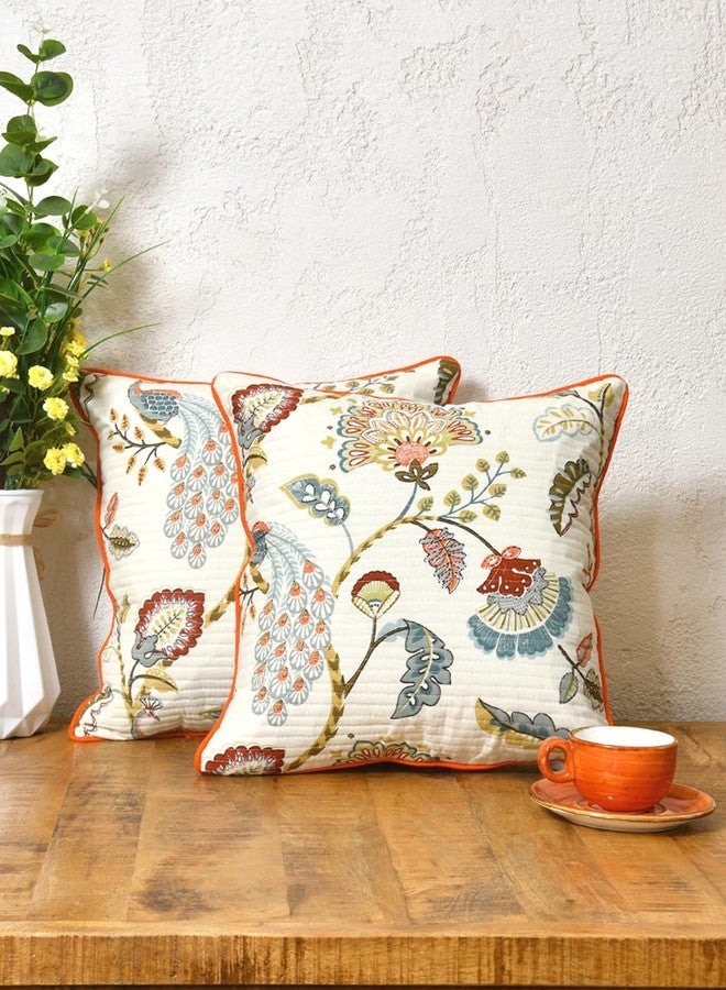Clasiko Cotton Cushion Covers Set of 2; 16x16 Inches; Multicolor Peacock - Image 1