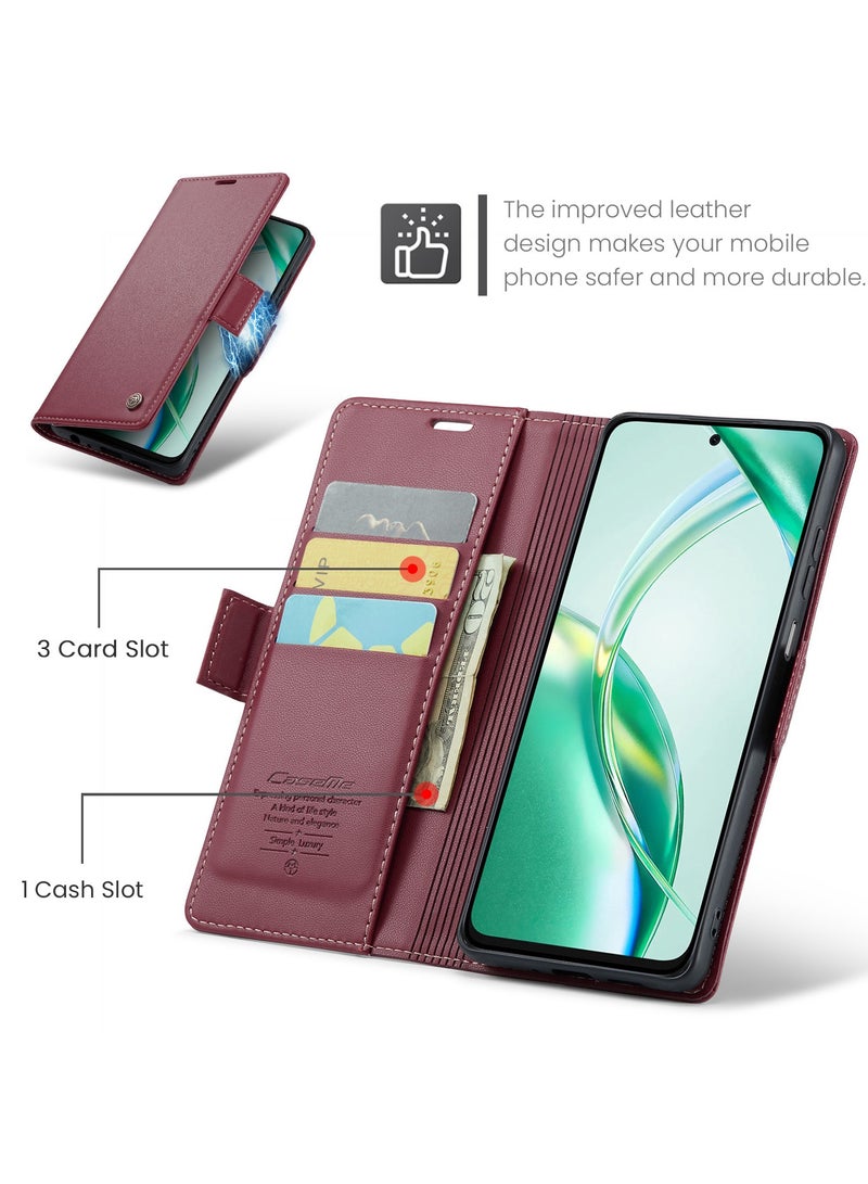 CaseMe Phone Case Luxury PU Leather Design Anti Fingerprint 023 Flip Cover Card Slot Holder Cover For Honor x7c / Honor 200 Smart  (Red) - Image 3