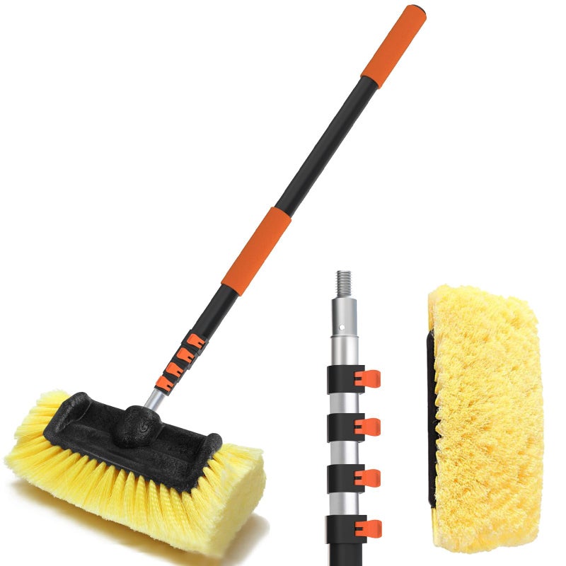 Buyplus 12FT Car Wash Brush with Long Handle 12Inch Soft Bristle with Aluminium Telescoping Pole for Cleaning Car SUV RV Boats House Siding Floors Solar Panels and More