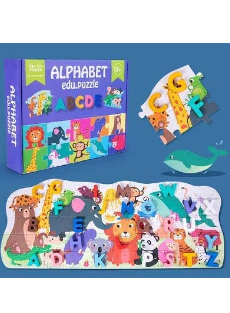 لعبة ألغاز خشبية تعليمية بالأبجدية الإنجليزية والحيوانات - Image 1