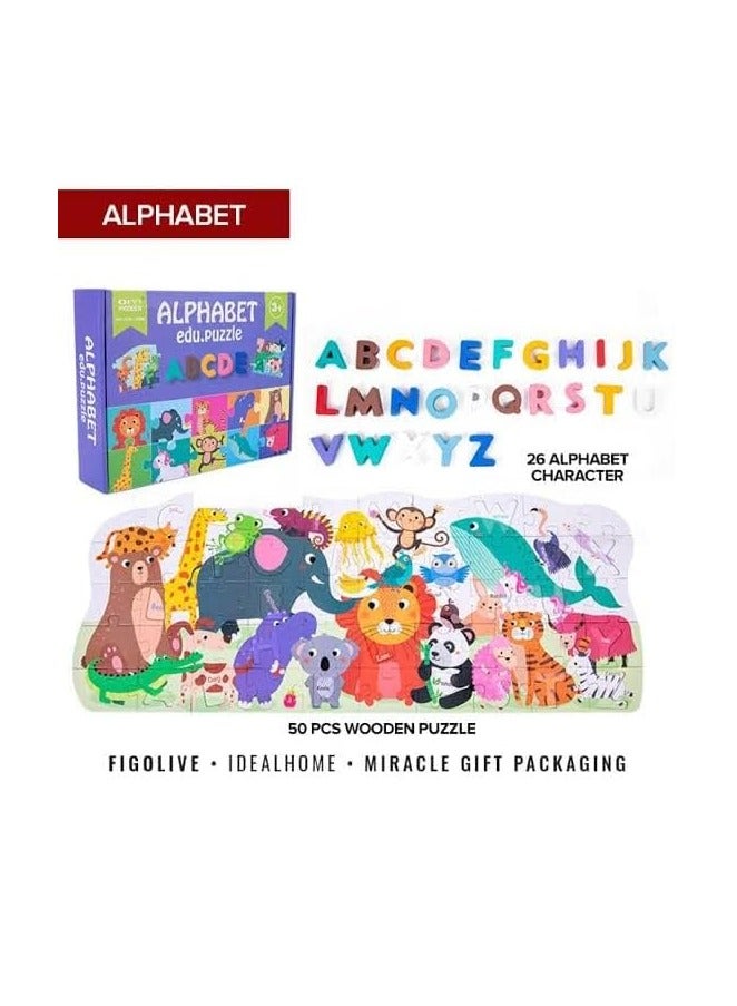 لعبة ألغاز خشبية تعليمية بالأبجدية الإنجليزية والحيوانات - Image 2