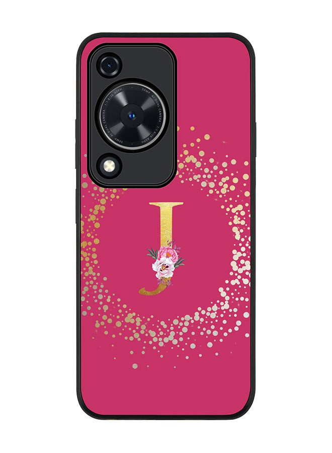 Stylizedd Rugged Black edge case for Huawei nova Y72 / Huawei Enjoy 70 4G,Slim fit Custom Monogram Initial Letter Floral Pattern Alphabet - J (Deep Pink Rose) - Image 1