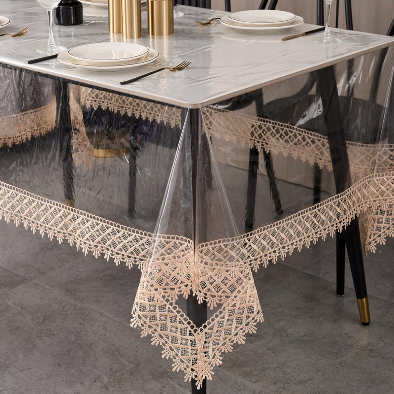 Pioggia غطاء طاولة من الفينيل الشفاف، مقاوم للماء والزيوت، مصنوع من مادة PVC، غطاء طاولة شفاف (مربع 60 بوصة × 60 بوصة) - Image 1