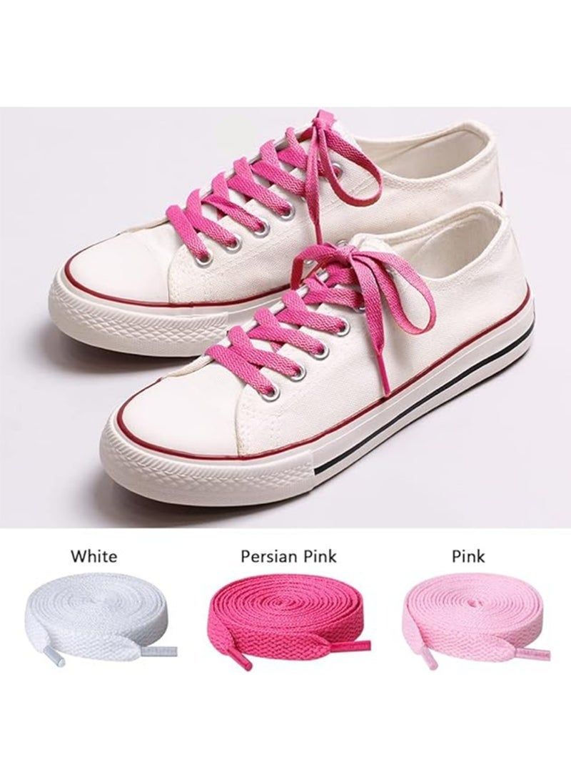 3 أربطة أحذية مسطحة 8 مم، طبقة واحدة، مناسبة للأحذية البيضاء للأولاد والبنات، للرياضة والترفيه، وتسلق الجبال، وكرة السلة، والجري، والأحذية الرياضية، وأربطة الأحذية (أبيض/وردي) - Image 2