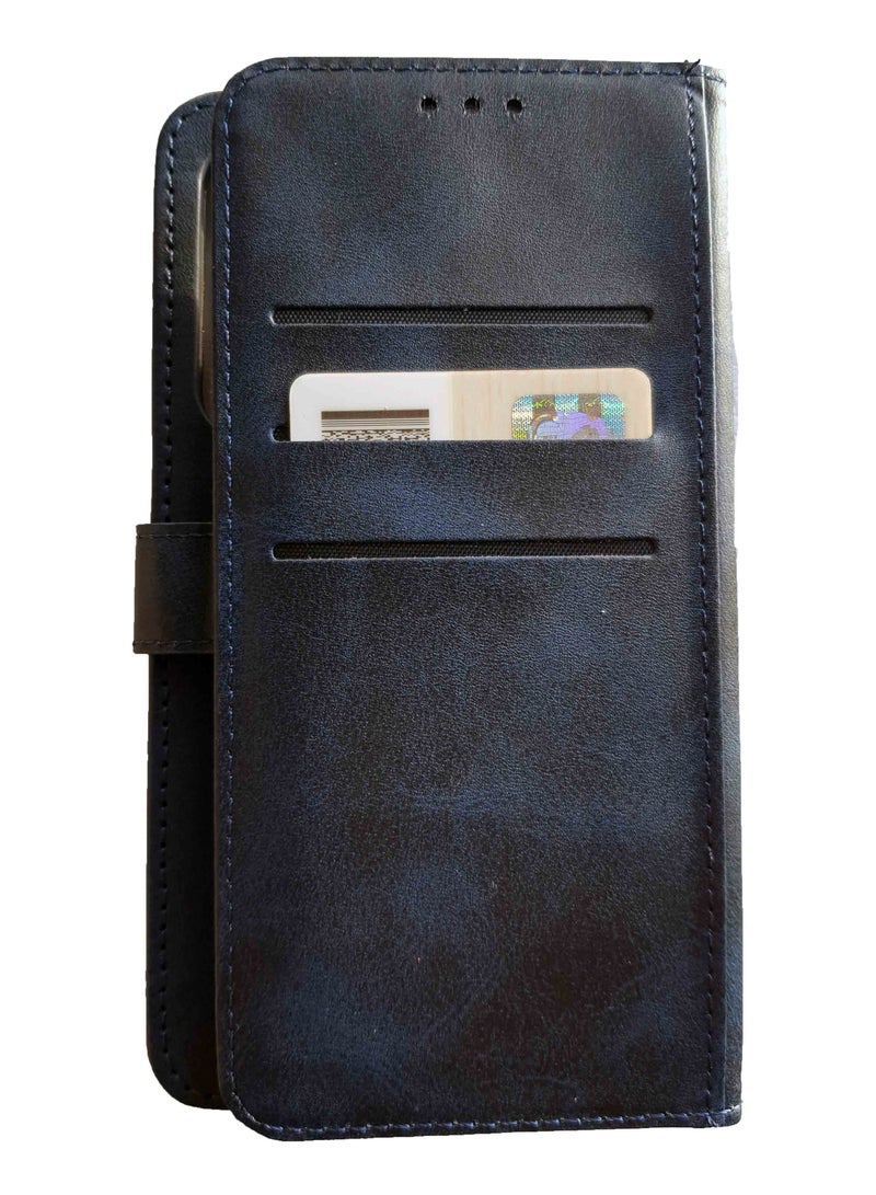 iPhone 13 Wallet Flip Case PU Leather with Card Holder, Kickstand, Shockproof Phone Cover - Blue - Image 4