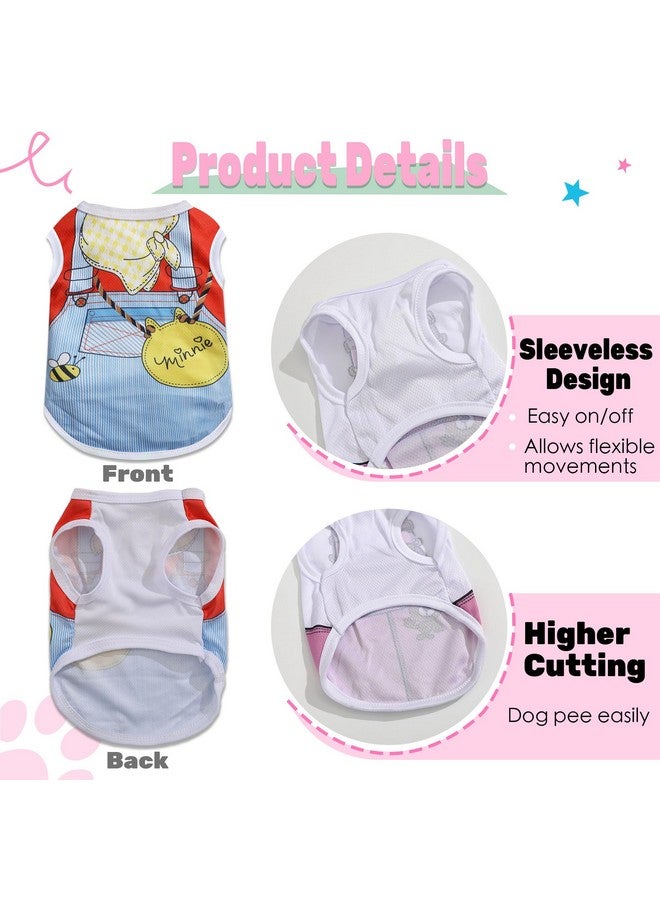مجموعة من 4 قمصان شبكية للكلاب الصغيرة: ملابس كلاب مرنة بنقوش لطيفة، مقاس XXS-XL، مناسبة للكلاب من وزن 2 إلى 16 رطلاً، تيشيرتات للحيوانات الأليفة، ملابس جراء للبنات والأولاد لفصل الربيع والصيف (مجموعة وردية، مقاس XXS-XL) - Image 2