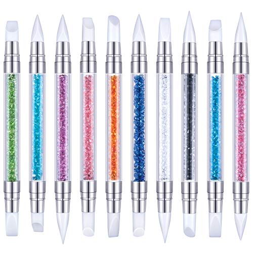Maitys 10 Pieces Dual Tipped Silicone Nail Tools Nail Sculpture Pen Brushes Rhinestone Nail Polish Acrylic Carving Pen Silicone Head Manicure DIY Brush Dotting Tools Kit for Home Salon - Image 1