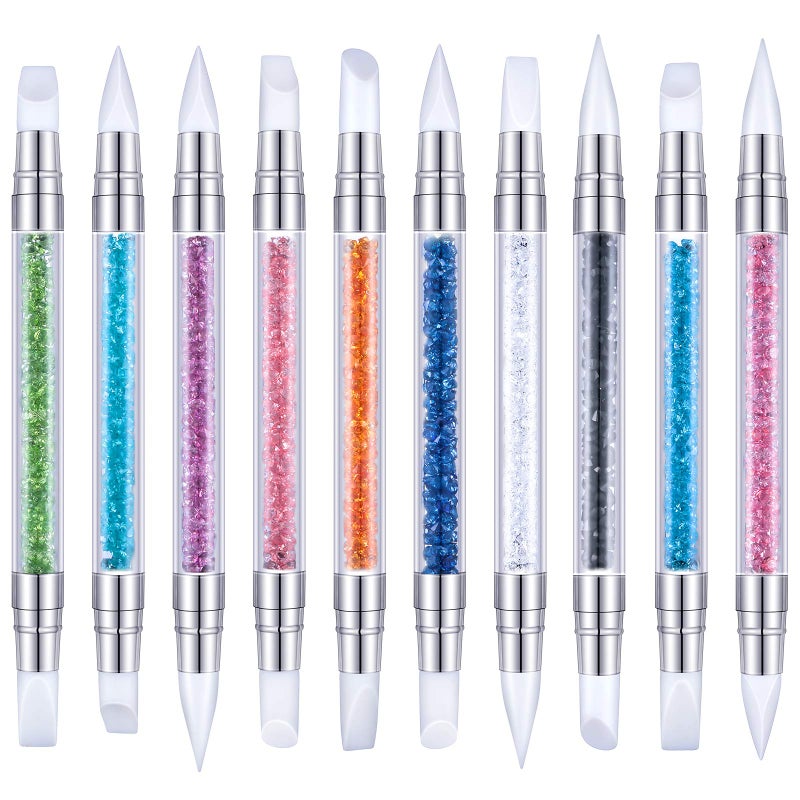 Maitys 10 Pieces Dual Tipped Silicone Nail Tools Nail Sculpture Pen Brushes Rhinestone Nail Polish Acrylic Carving Pen Silicone Head Manicure DIY Brush Dotting Tools Kit for Home Salon - Image 3