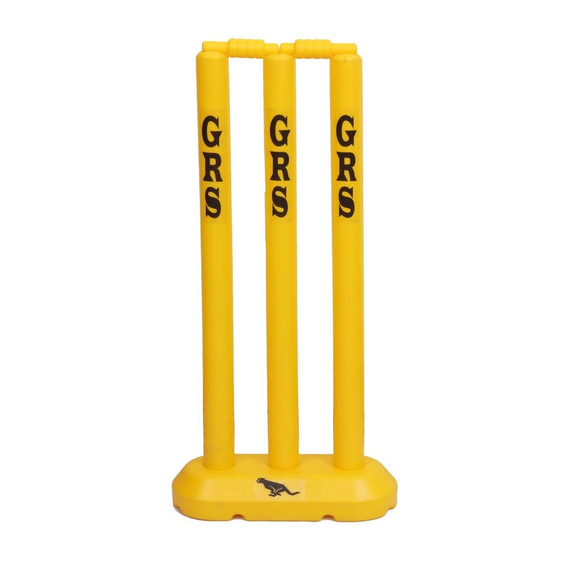 Grès مجموعة ويكيت الكريكيت من Kids Zone من البلاستيك الصلب للأطفال من عمر 3 إلى 10 سنوات (3 قطع ويكيت، 2 بيل، قاعدة، طول 24 بوصة، أصفر) - Image 1