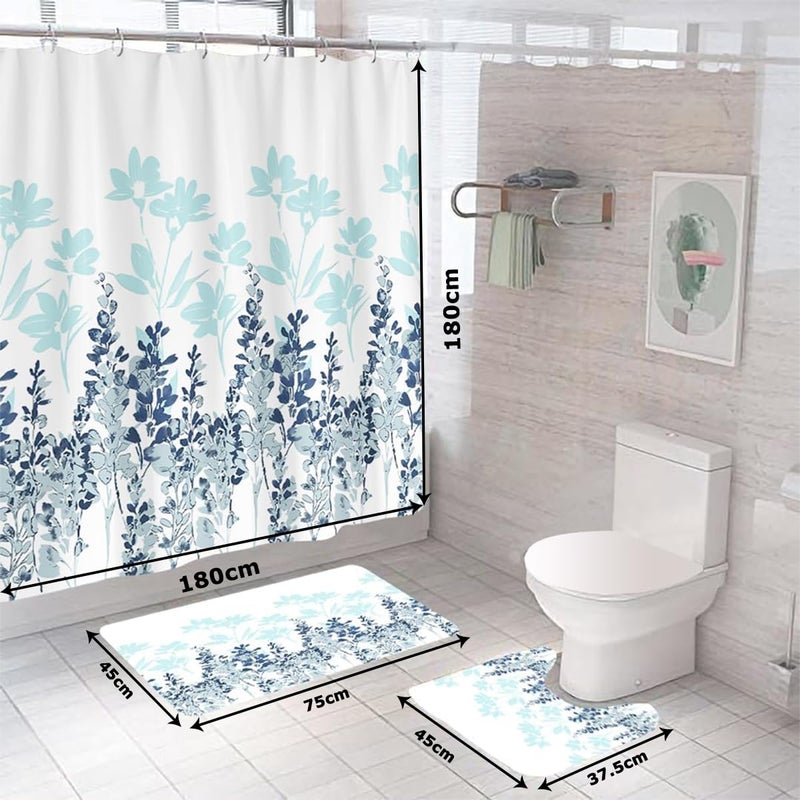 Kuber Industries Kuber Industries Shower Curtain & Bathmat Set | Non-Slip Bath mats for Bathroom | Easy-Slide Curtains | Polyester Curtain or Bathmat for Bath D�cor | XTL248-3T | 3 Pcs Set | Multicolor  - Image 5