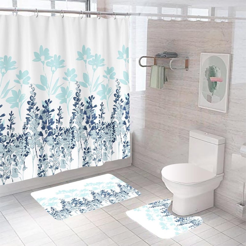 Kuber Industries Kuber Industries Shower Curtain & Bathmat Set | Non-Slip Bath mats for Bathroom | Easy-Slide Curtains | Polyester Curtain or Bathmat for Bath D�cor | XTL248-3T | 3 Pcs Set | Multicolor  - Image 1