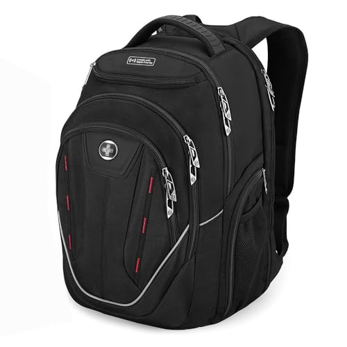 Swissdigital Design TSA Laptop Backpack Men's USB Charging Port Large Capacity Business Travel Backpack Black| With Apple Find My Network Black/Red | J16BTFB-41 - Image 1