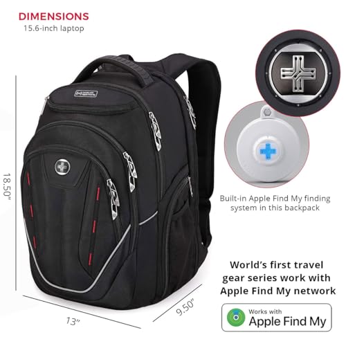 Swissdigital Design TSA Laptop Backpack Men's USB Charging Port Large Capacity Business Travel Backpack Black| With Apple Find My Network Black/Red | J16BTFB-41 - Image 3
