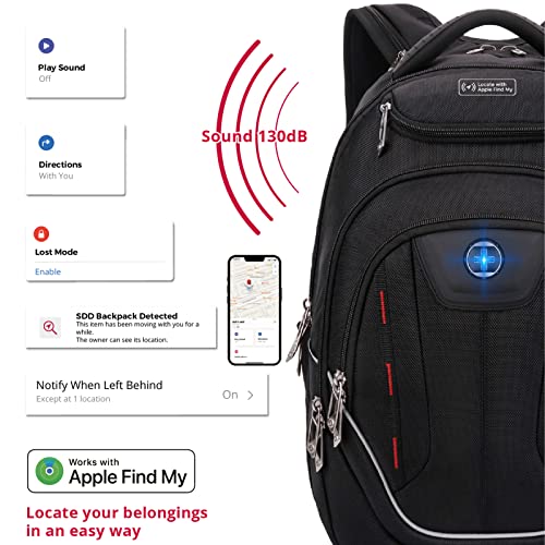 Swissdigital Design TSA Laptop Backpack Men's USB Charging Port Large Capacity Business Travel Backpack Black| With Apple Find My Network Black/Red | J16BTFB-41 - Image 2