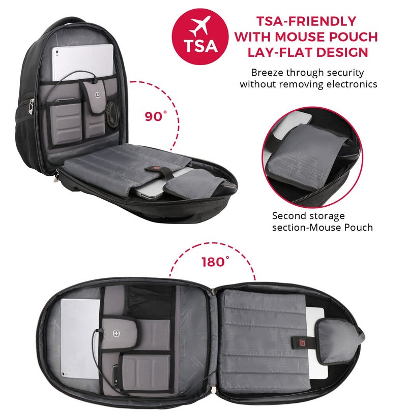 Swissdigital Design TSA Laptop Backpack Men's USB Charging Port Large Capacity Business Travel Backpack Black| With Apple Find My Network Black/Red | J16BTFB-41 - Image 5