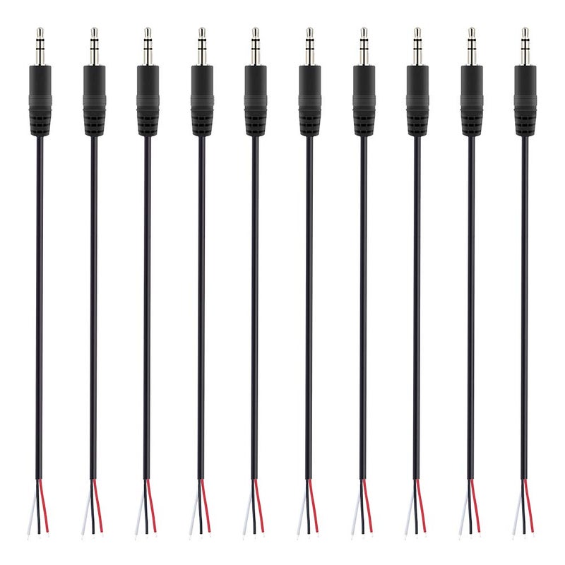 Fancasee فانكاسي 10-عبوة 3.5 مم 1/8" إلى سلك مكبر الصوت TRS موصل ذكر ستيريو إلى سلك عاري ذيل 3.5 مم موصل محول إصلاح كابل الصوت لمكبر الصوت سماعة الرأس سماعة الأذن - Image 1