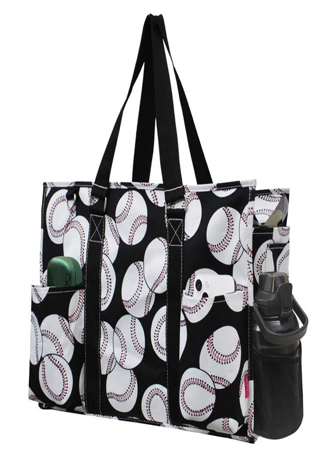 NGIL Zip-Top Organizing Utility Tote Bag with Exterior Pockets for Working Women, Teachers, Nurses, and Moms, Design in USA, Baseball-black, Large - Image 1