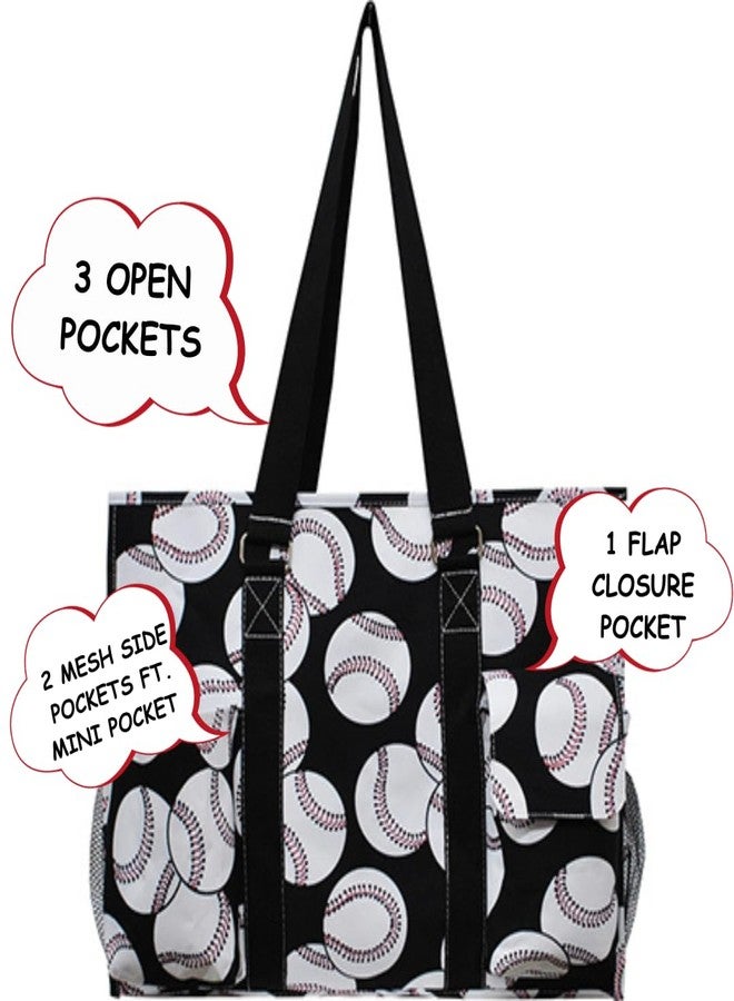NGIL Zip-Top Organizing Utility Tote Bag with Exterior Pockets for Working Women, Teachers, Nurses, and Moms, Design in USA, Baseball-black, Large - Image 2