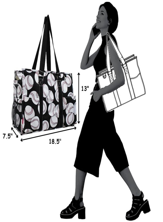 NGIL Zip-Top Organizing Utility Tote Bag with Exterior Pockets for Working Women, Teachers, Nurses, and Moms, Design in USA, Baseball-black, Large - Image 4