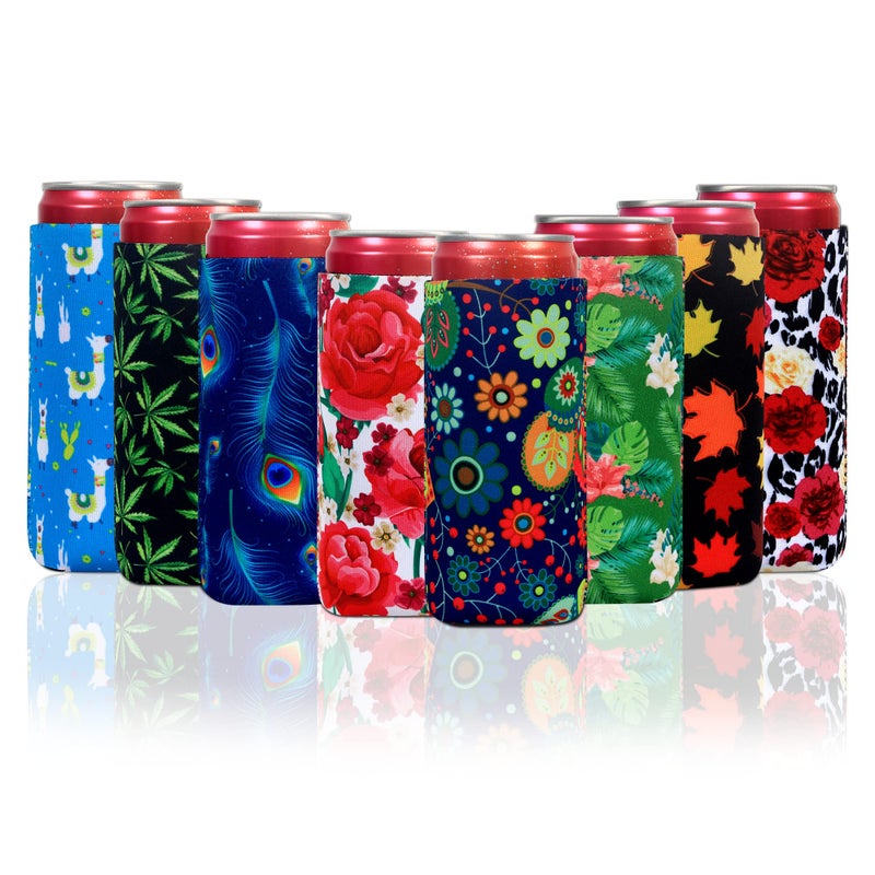 LYDTICK 8 Pcs Slim Can Coolers Sleeves For 12oz Slim Beer Hard Soda Tall Skinny Can Cooler Holder Colorful Neoprene Bottle Insulator Perfect For Christmas Parties Valentines Day Gifts Plant