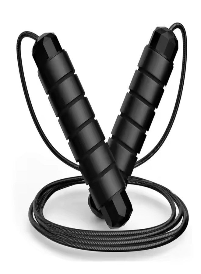 UDKI Adjustable Black Jump Rope with Ball Bearings - PVC Coated Steel Wire Skipping Rope for Fitness, Aerobic Exercise, Speed Training, MMA, Boxing - Tangle-Free, Comfortable Foam Handles - Ideal for Men, Women & Kids - Image 1