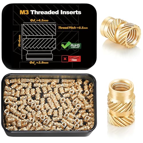 Kadrick 200Pcs M3 Threaded Inserts for 3D Printing Components,M3*H6*D4.5 Metric Brass Knurled Nuts, Insert by Heat into Plastic Parts - Image 1