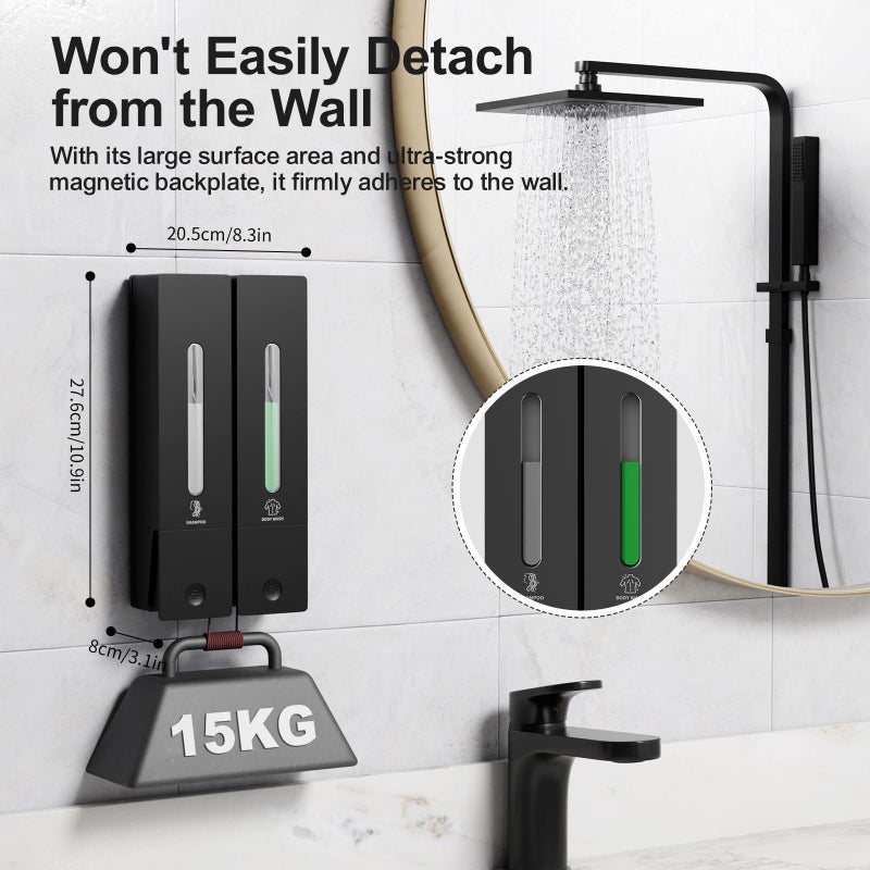 Aeakey Shampoo and Conditioner Dispenser 2-Chamber Wall-Mounted Shower Soap Dispenser, No-Drill Installation, 800ML Capacity, Ideal for Bathrooms - Image 2