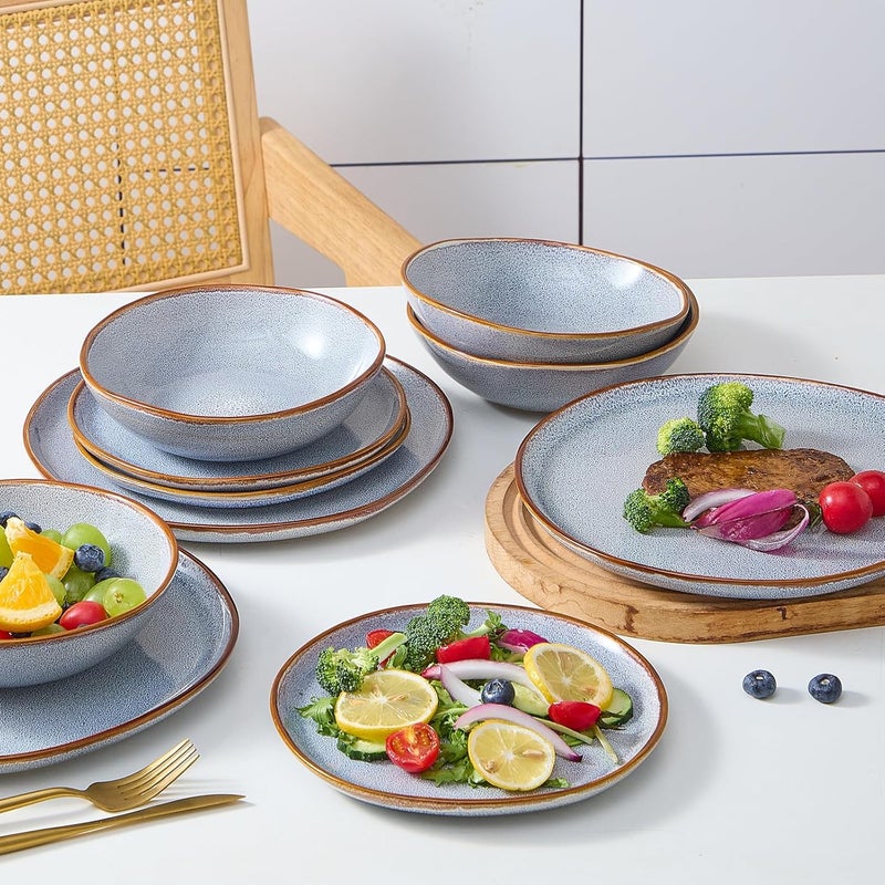 BEST ONE Bestone 12 Pieces Round Kitchen Dinnerware SetsPlates and Bowls SetsDishes Plates Bowls Dish Set Chip Resistant Ceramic Dinnerware Set DishwasherMicrowave SafeService for 4Reactive Blue - Image 3