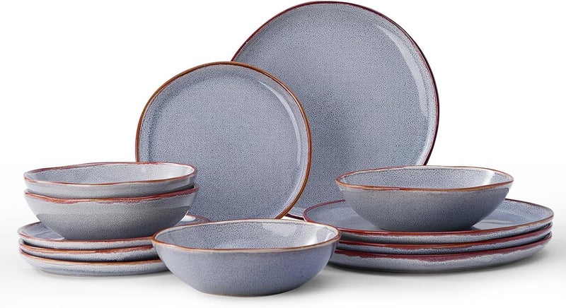 BEST ONE Bestone 12 Pieces Round Kitchen Dinnerware SetsPlates and Bowls SetsDishes Plates Bowls Dish Set Chip Resistant Ceramic Dinnerware Set DishwasherMicrowave SafeService for 4Reactive Blue - Image 1