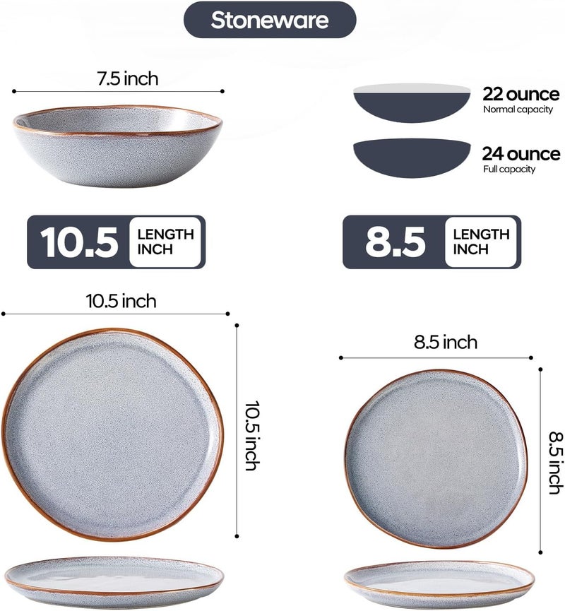 BEST ONE Bestone 12 Pieces Round Kitchen Dinnerware SetsPlates and Bowls SetsDishes Plates Bowls Dish Set Chip Resistant Ceramic Dinnerware Set DishwasherMicrowave SafeService for 4Reactive Blue - Image 2