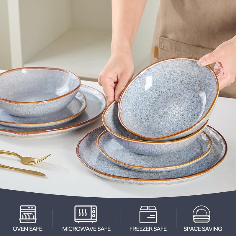 BEST ONE Bestone 12 Pieces Round Kitchen Dinnerware SetsPlates and Bowls SetsDishes Plates Bowls Dish Set Chip Resistant Ceramic Dinnerware Set DishwasherMicrowave SafeService for 4Reactive Blue - Image 4