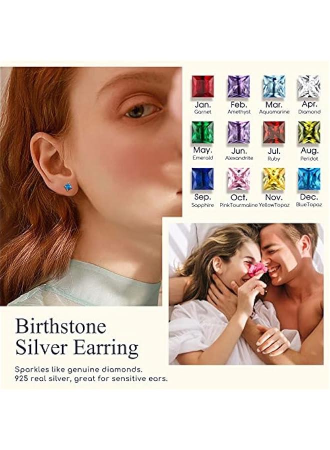 صب لايت اقراط انيقة من الفضة الاسترلينية عيار 925 مرصعة بحجر الميلاد بـ4 شقوق من الزمرد للنساء والفتيات (مع صندوق هدايا) - Image 2