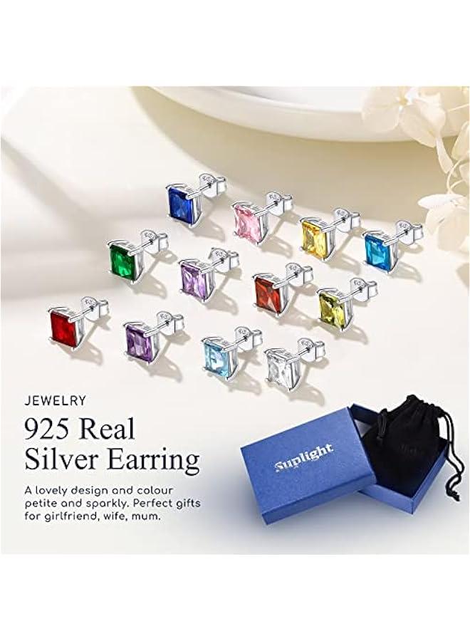 صب لايت اقراط انيقة من الفضة الاسترلينية عيار 925 مرصعة بحجر الميلاد بـ4 شقوق من الزمرد للنساء والفتيات (مع صندوق هدايا) - Image 5