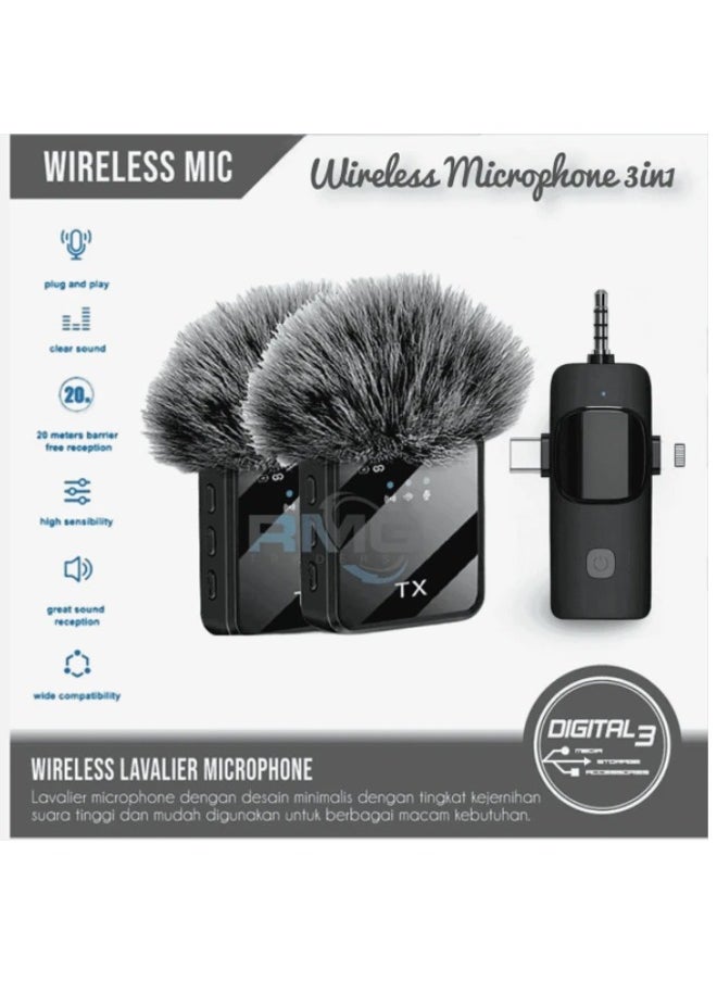 Tx 3-in-1 Wireless Lavalier Microphone F11-2 for Live Video Recording – High-Quality Lapel Mic for Smartphone, Camera & Computer, Clear Audio for Vlogging, Interviews, and Content Creation  - Image 2
