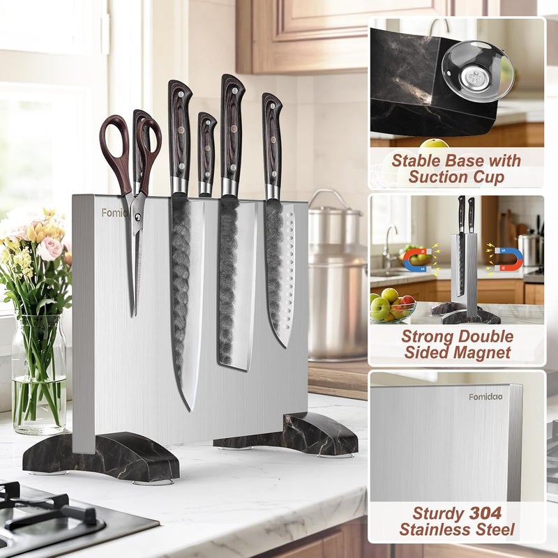fomidao Magnetic Knife Block,Stainless Steel Magnetic Knife Holder Stand for Kitchen Counter,Strong Double Sided Magnet Knife Storage Rack - Image 4