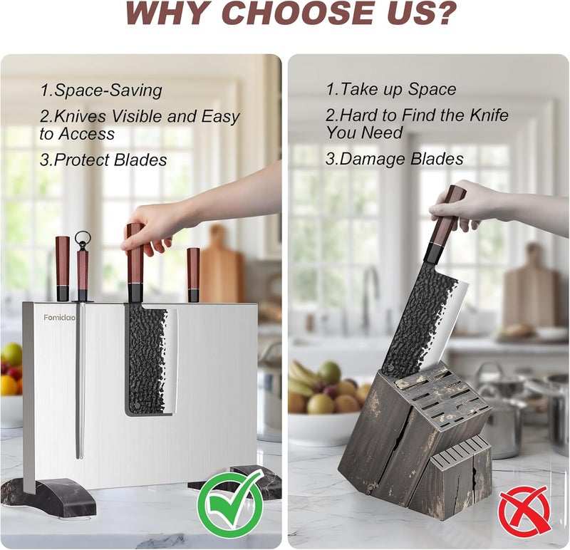 fomidao Magnetic Knife Block,Stainless Steel Magnetic Knife Holder Stand for Kitchen Counter,Strong Double Sided Magnet Knife Storage Rack - Image 2