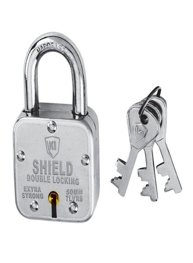 Ki Shield Alloy Steel Deadbolt with Steel Square keyed Padlock 50mm, 7 levers Combo Lock Pack/Keyed Padlocks for gate, Home Door/Deadbolt for Shutter, Wooden Doors/Door Accessories (2pcs Pack) - Image 2